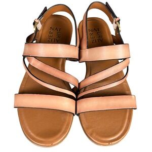 Naturalizer Shelby Tan Leather Strappy Flat Sandals Womens 7M Brown Slingback